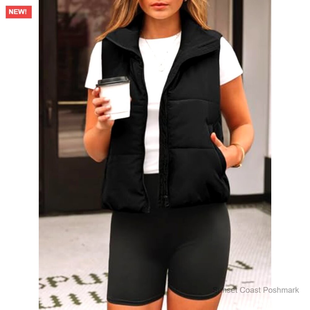 Cropped Puffer Vest, Sleeveless Gilet for Fall Winter Spring Outerwear - Picture 2 of 7